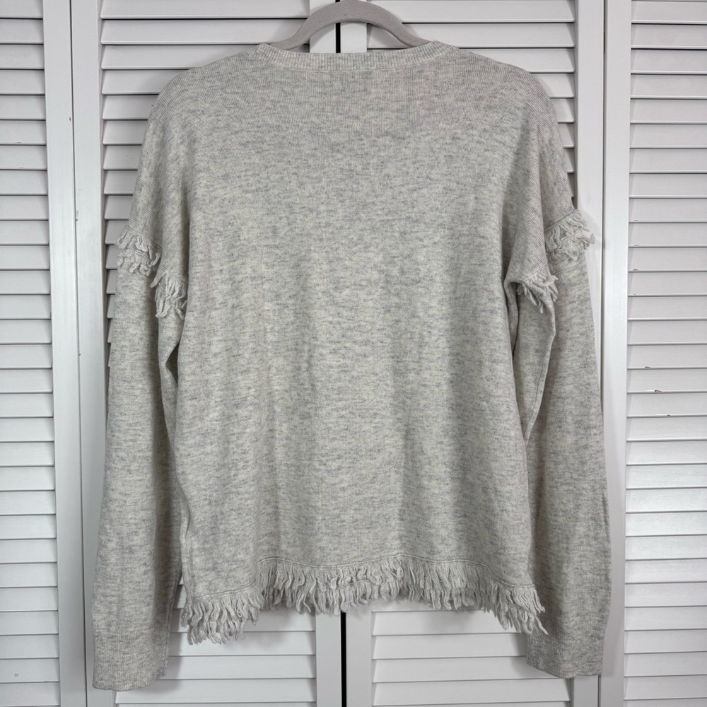 Vineyard Vines Cashmere Merino Wool Drop Shoulder Fringe Sweater Gray Medium - Picture 6 of 9